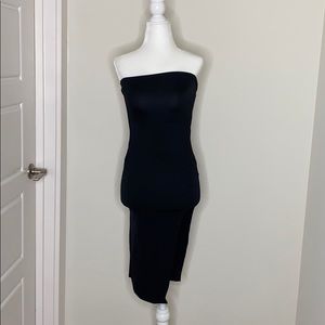 Black mini tube dress w/ side slit